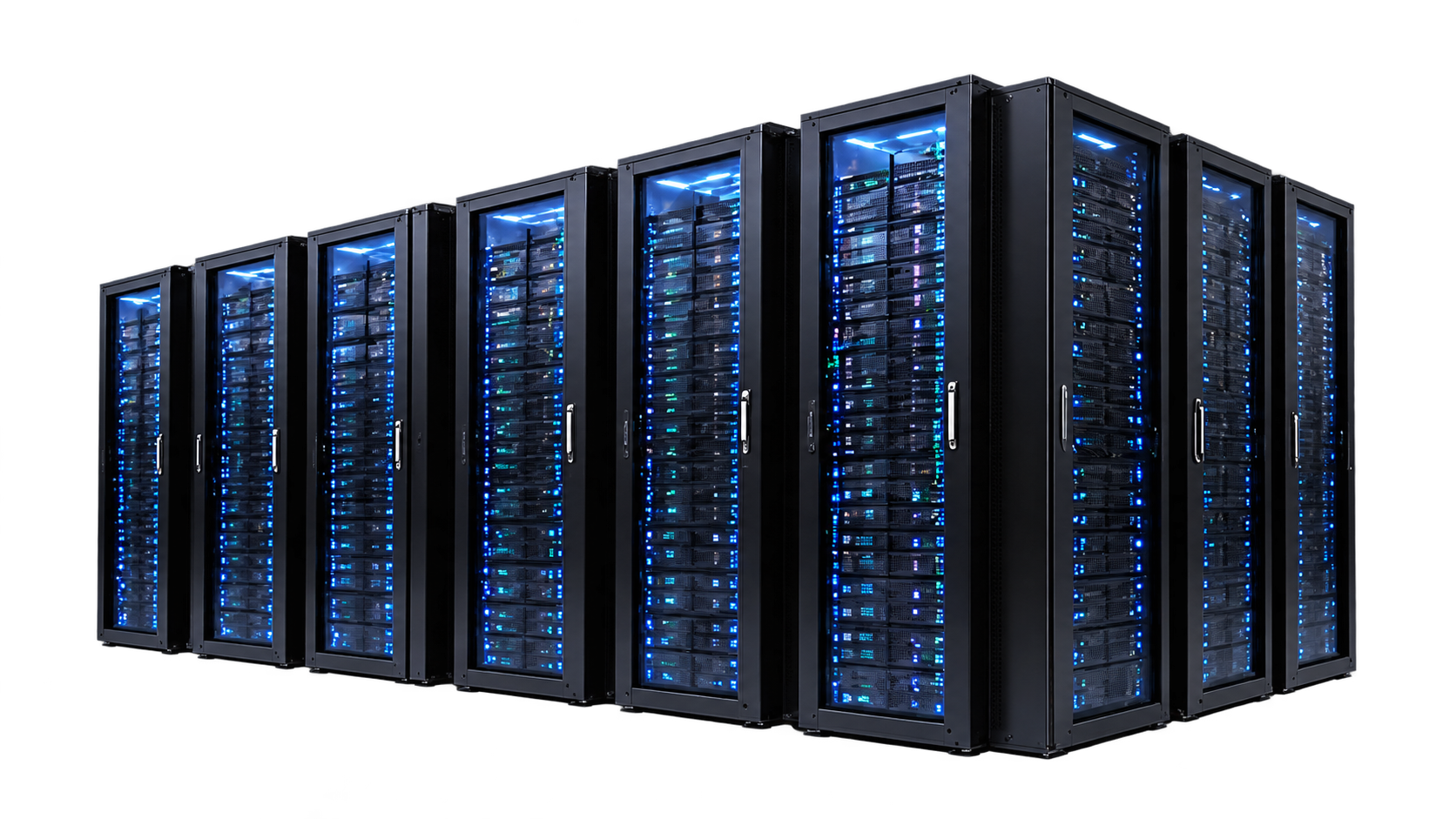 Conjunto de racks de servidores con iluminación azul
